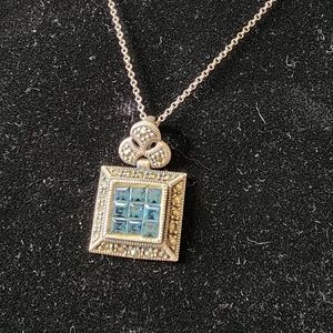 Rare Uranium Manganese Glass Blue to Purple Marcasite Sterling Necklace Italy